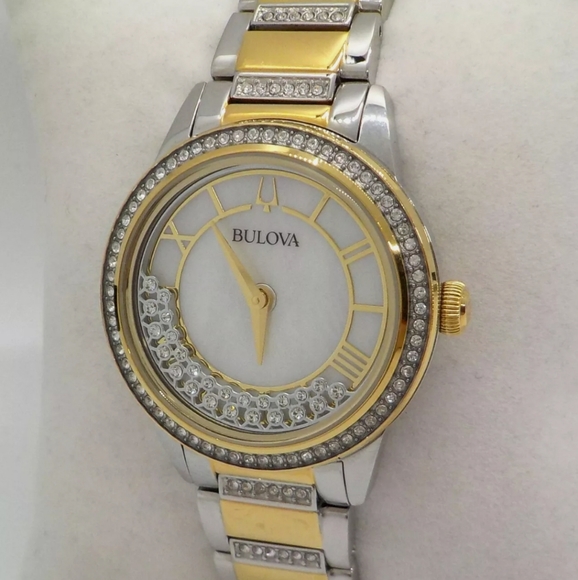**SOLD** Bulova Crystal Turnstyle Mother of Pearl Dial Two-tone Ladies Watch - Picture 4 of 11
